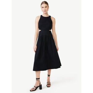 NWT Linen Black Midi Dress
